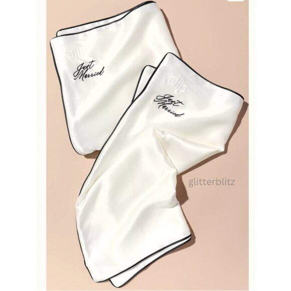 Slip Wedding “Just Married” 100% Silk Queen Pillowcase Set of 2 Bridal Gift - Picture 10 of 16